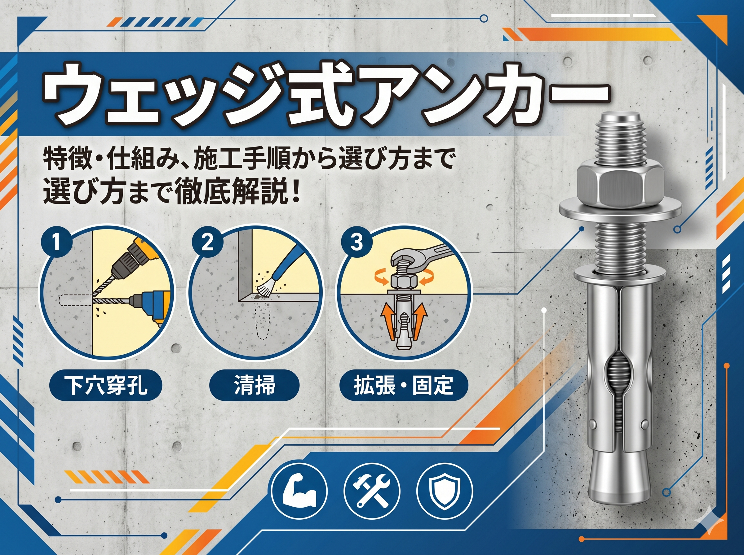 ウェッジ式アンカーとは？特徴や仕組み、正しい施工手順から選び方まで徹底解説！