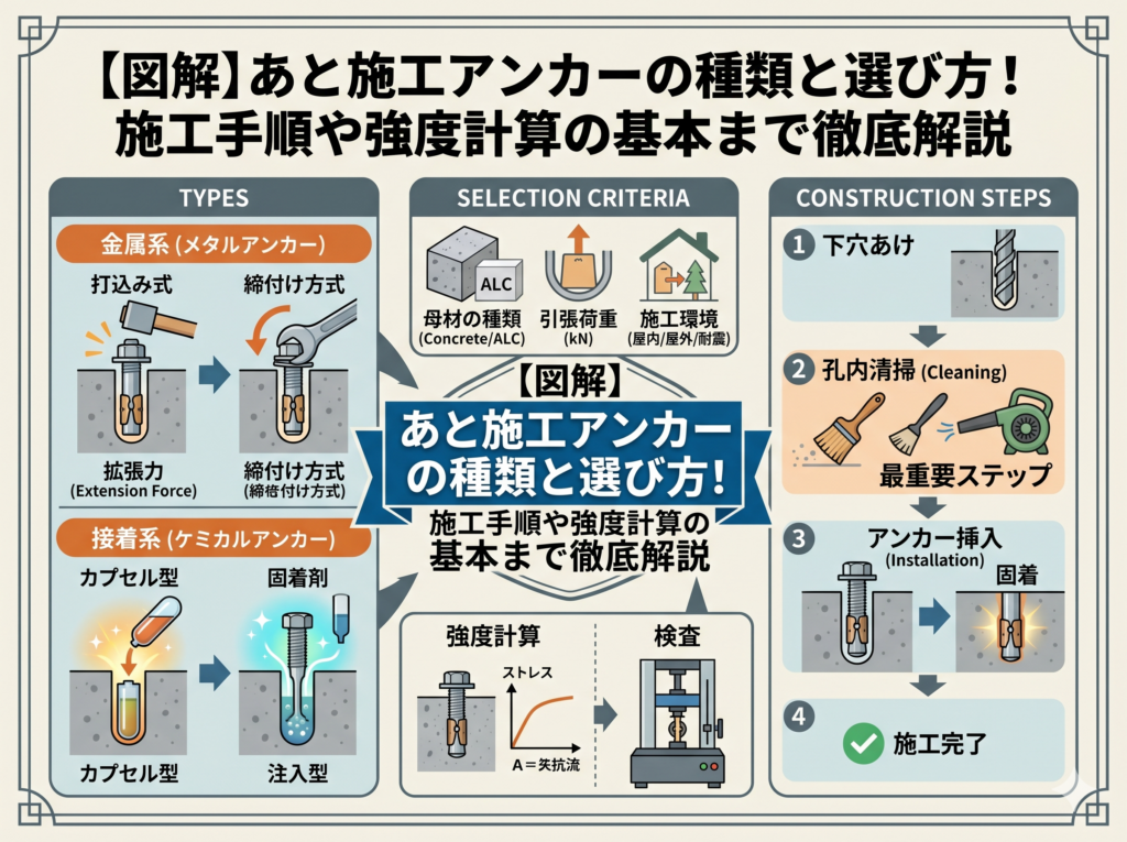 【図解】あと施工アンカーの種類と選び方！施工手順や強度計算の基本まで徹底解説
