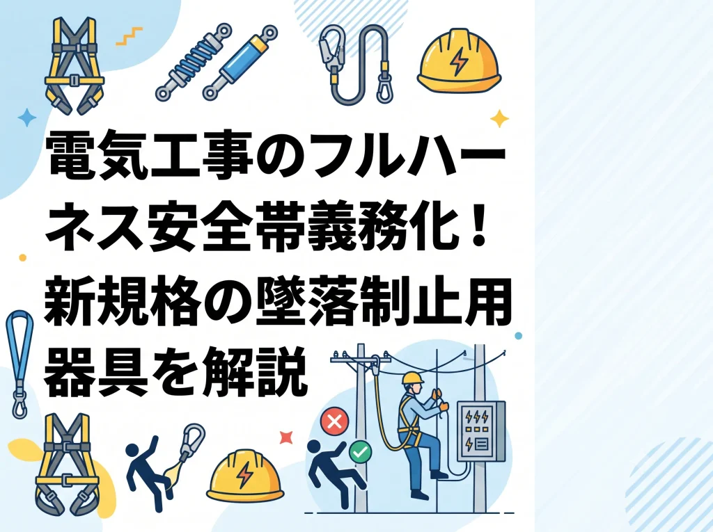 電気工事のフルハーネス安全帯義務化！新規格の墜落制止用器具を解説