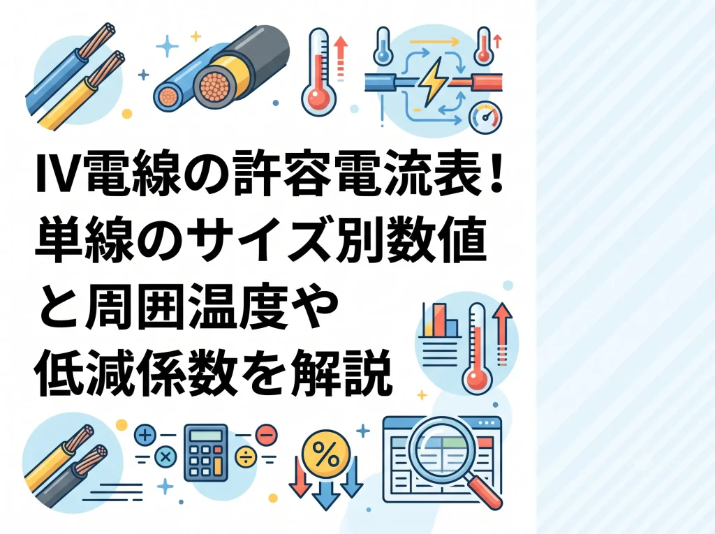 IV電線の許容電流表！単線のサイズ別数値と周囲温度や低減係数を解説