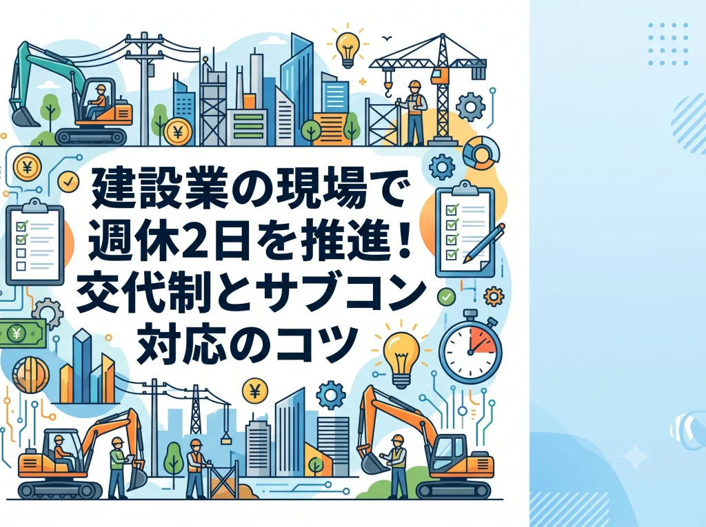 建設業の現場で週休2日を推進！交代制とサブコン対応のコツ